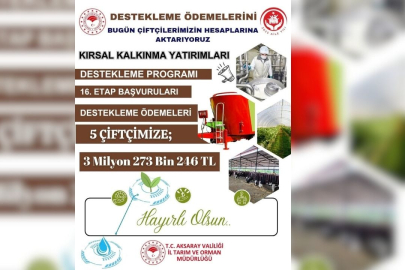 Aksaraylı Çiftçilere 3 Milyon 273 Bin Liralık Tarımsal Yatırım Desteği