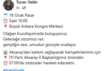 Turan Yaldır’dan Kurultay Çağrısı